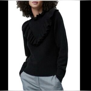 French Connection Black Ruffled Bib Long Sleeve Sweater Size XS
